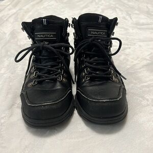 Nautica Combat Moto Motorcycle Boots Black on black Leather Booties